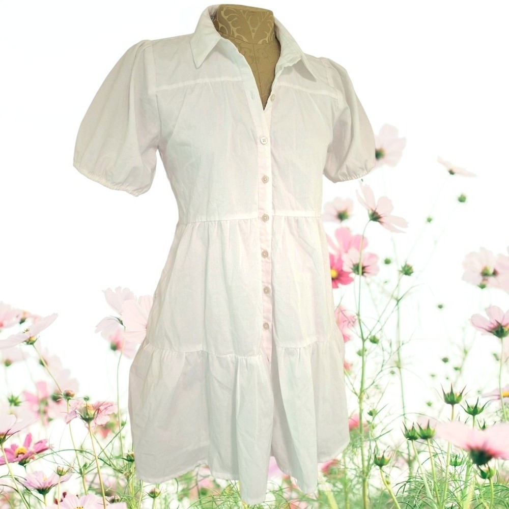 Y2K Vintage Abercrombie Fitch White Babydoll Mini Dress XSP Preppy Cottagecore